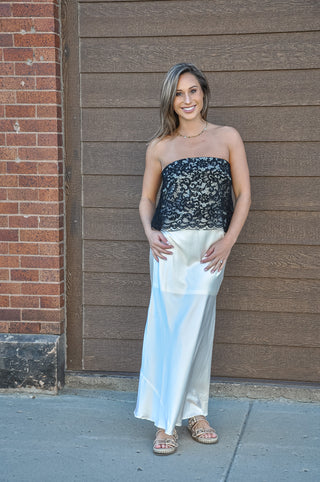 Strapless Lace Overlay Gown