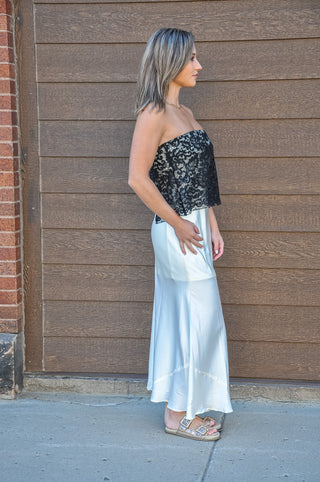 Strapless Lace Overlay Gown