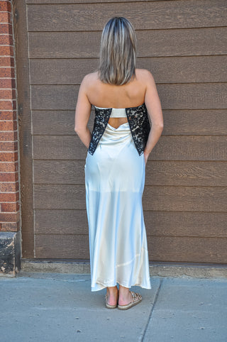 Strapless Lace Overlay Gown