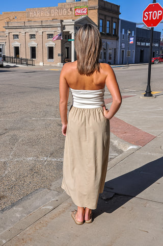 Strapless Mixed Media Midi Dress