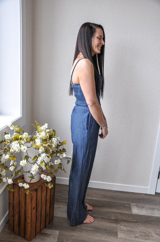 Strapless Pin Stripe Jumpsuit