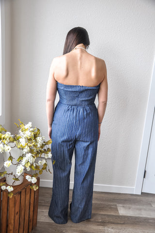 Strapless Pin Stripe Jumpsuit