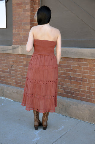 Strapless Smocked Eyelet Maxi Dress