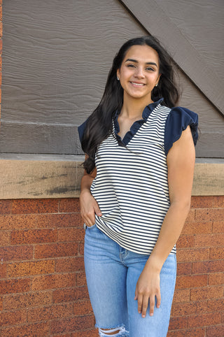 Street Smart Striped Ruffle Sleeve Top