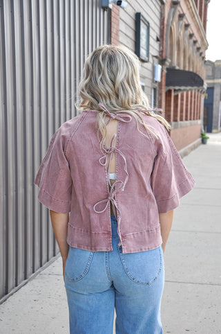 Stretch Denim Tie Back Detail Blouse