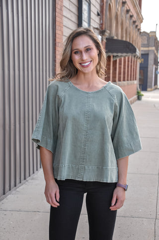 Stretch Denim Tie Back Detail Blouse