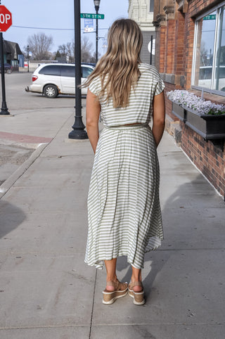 Stripe Boat Neck Crop Top Set