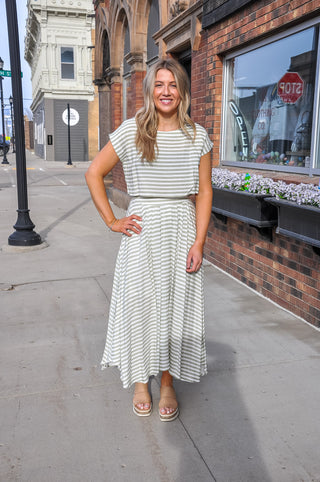 Stripe Boat Neck Crop Top Set