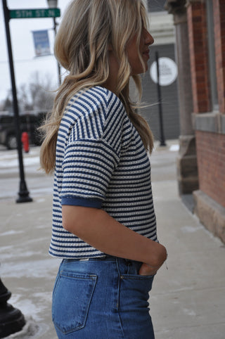 Stripe Button Down SS Thermal Top