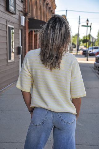 Stripe Button-Front SS Cardigan