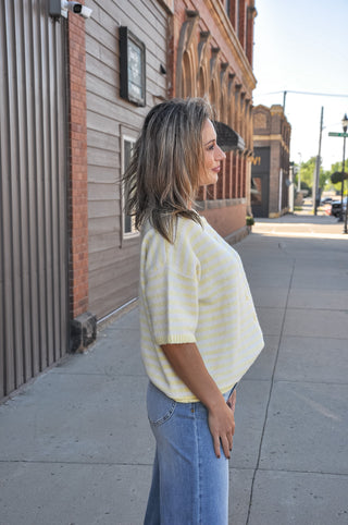 Stripe Button-Front SS Cardigan