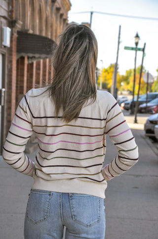Stripe Button Raglan Sweater