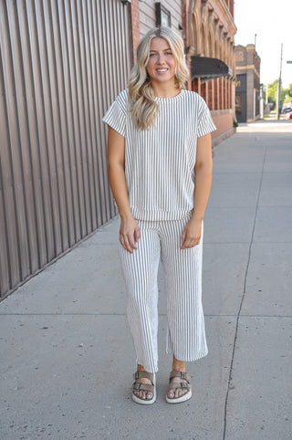 Stripe Cropped Wide-Leg Pant Set