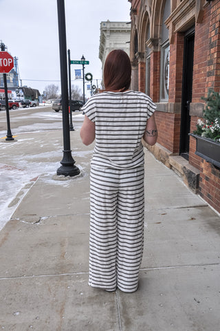 Stripe Drawstring Wide Leg Lounge Set