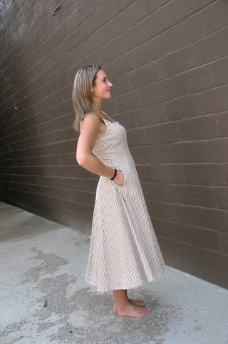 brown stripe midi dress Cream/Brown Stripe Midi Dress