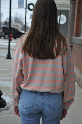 Stripe French Terry Semi Button Up Top