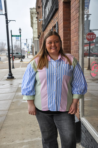 Stripe Mix-match Button Down Top
