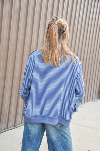 Stripe Print Mock Neck Oversized Sweatshirt, view 6