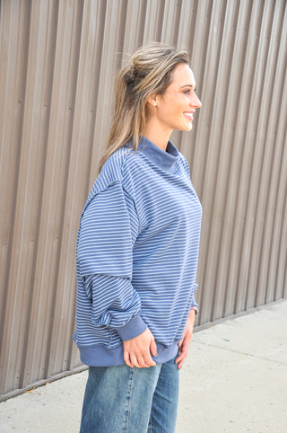 Stripe Print Mock Neck Oversized Sweatshirt, view 4