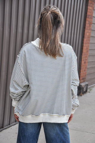 Stripe Print Mock Neck Oversized Sweatshirt, view 5