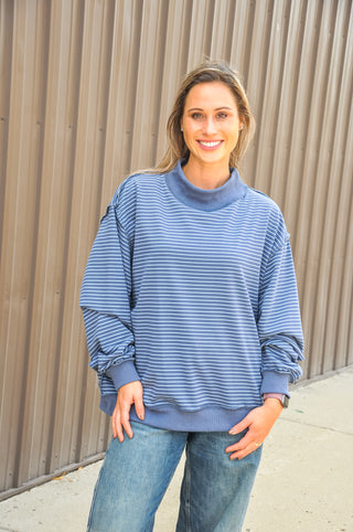 Stripe Print Mock Neck Oversized Sweatshirt, view 2