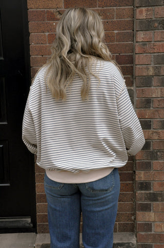 Stripe Print Mock Neck Oversized Sweatshirt