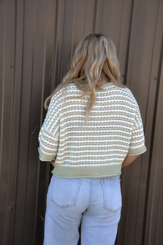 Stripe SS Crochet Knit Cardigan