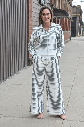 Stripe Trim Zip Jacket Set