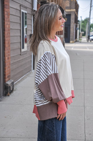 Stripe & Color Block Detailed Sweatshirt, view 2