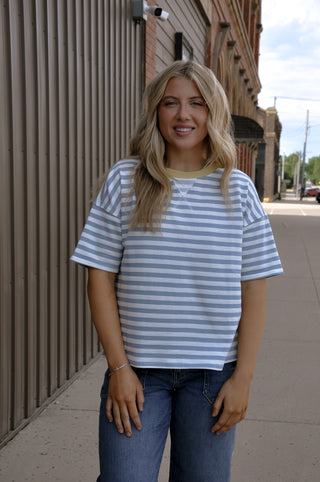 Stripe Colorblock Detail SS Knit T-shirt