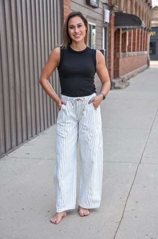 Striped Baggy Pants w/Side Pockets