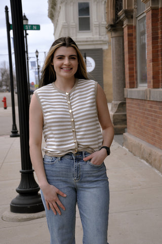 Striped Button-Up Sweater Tank