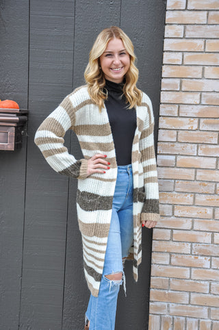 Striped Chunky Knit Full Body Cardigan