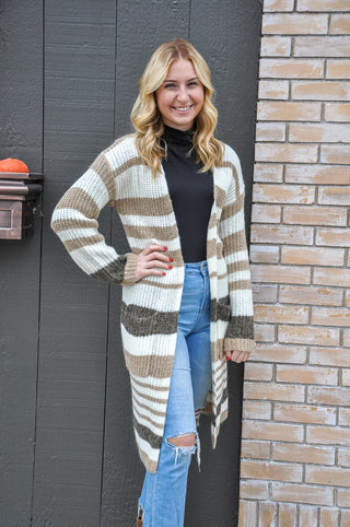 Striped Chunky Knit Full Body Cardigan