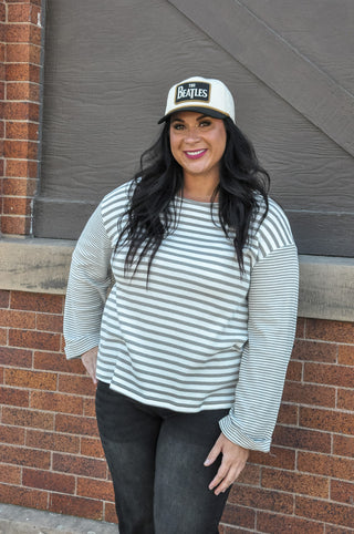 Striped Contrast Long Sleeve Curvy Top