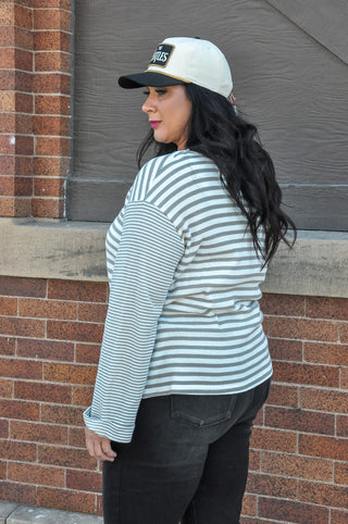 Striped Contrast Long Sleeve Curvy Top