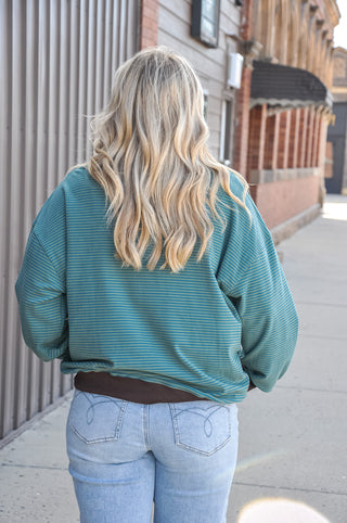 Striped Contrast Trim Oversized Pullover Sweatshirt