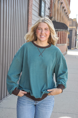 Striped Contrast Trim Oversized Pullover Sweatshirt