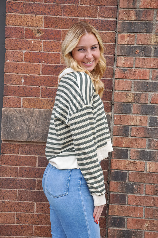 Striped Drop Sleeve Collared Top