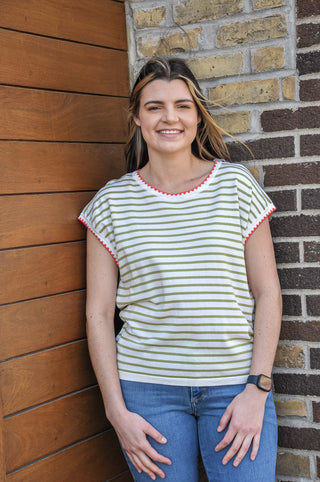 Striped Finish Accent SS Sweater