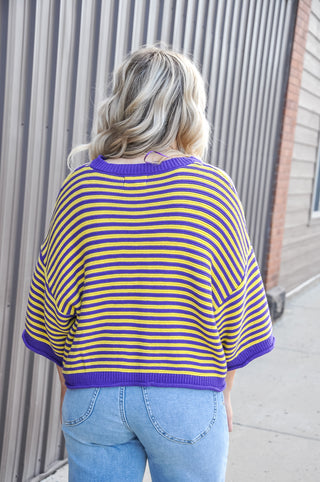 Striped Half Sleeve Oversize Cardigan