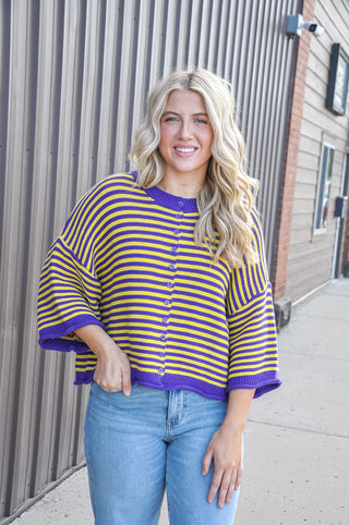 Striped Half Sleeve Oversize Cardigan