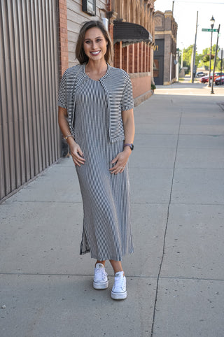 Striped Layered-Look Maxi Dress