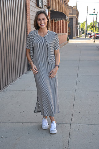 Striped Layered-Look Maxi Dress