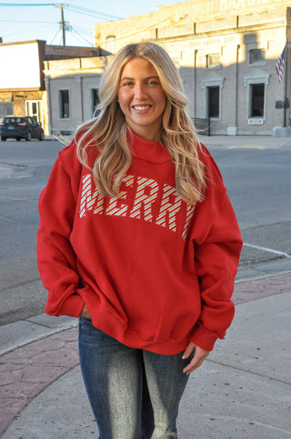 Striped 'Merry' Embroidered Sweatshirt