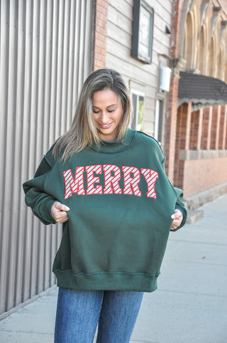 Striped 'Merry' Embroidered Sweatshirt, view 2 | JQ Clothing Co.