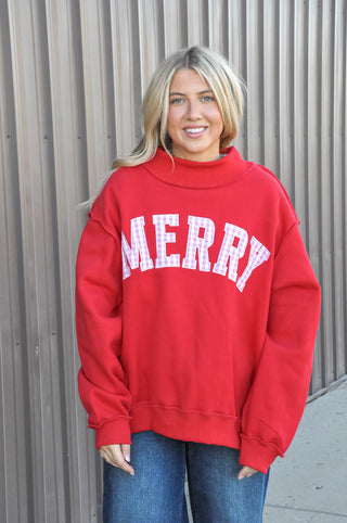 Striped 'Merry' Embroidered Sweatshirt