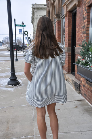 Striped Mini Dress w/Contrast Bow