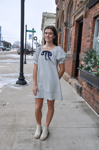 Striped Mini Dress w/Contrast Bow