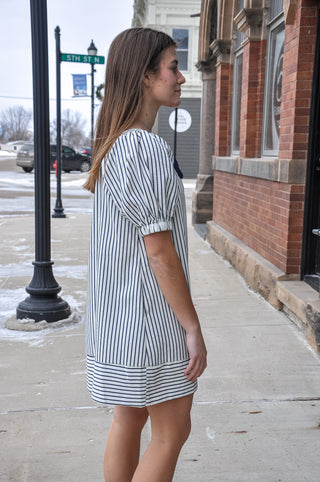 Striped Mini Dress w/Contrast Bow